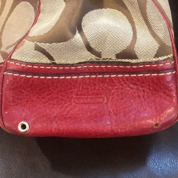 COACH Hampton Signature C Logo Canvas Red Leather Briefcase Shoulder Bag RARE - Picture 13 of 17